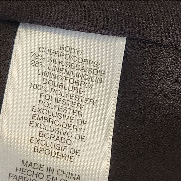 Jones New York 16 Brown SILK LINEN Embroidered Pockets Slvless Women Mini Dress - Picture 5 of 9